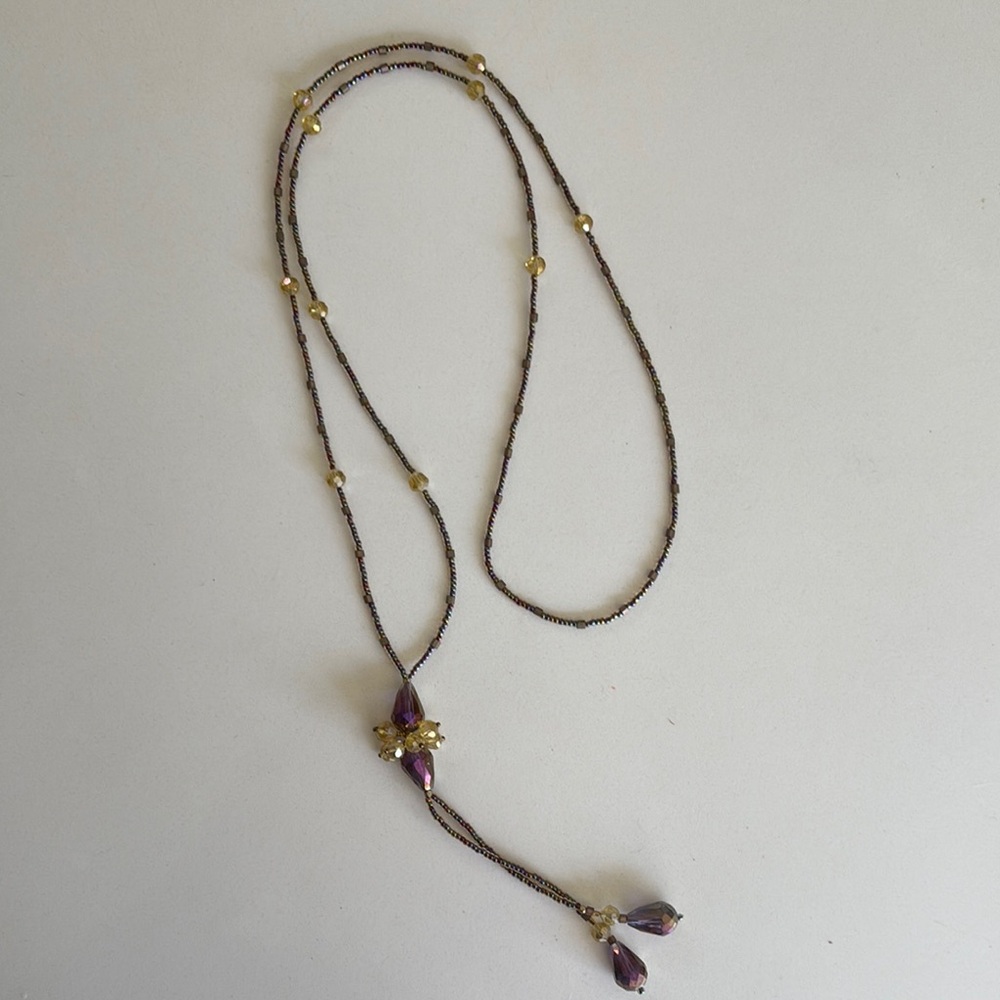 Purple and Gold Beaded extra long Necklace
